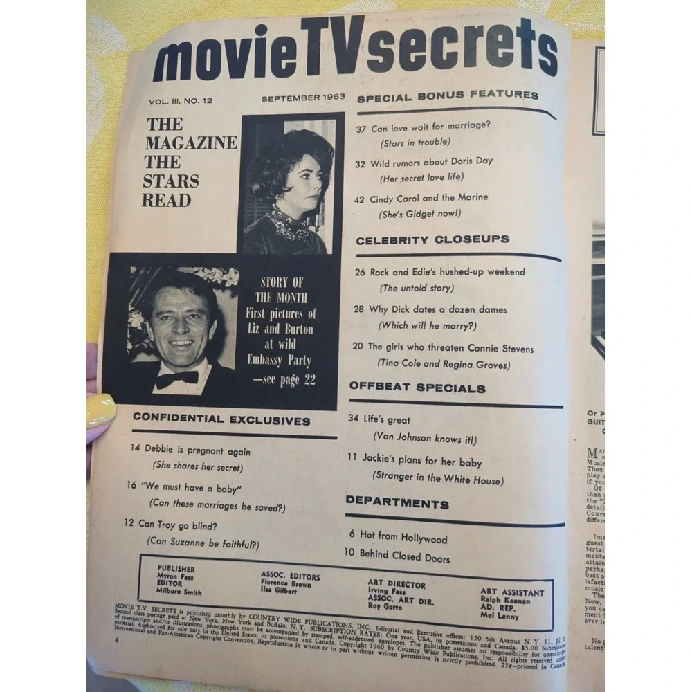 Movie TV Secrets Sept 1963 Liz Taylor Rock Hudson Jackie Kennedy Can Love Wait‎